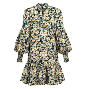 Women Fashion Flower Print Long Sleeve Dress