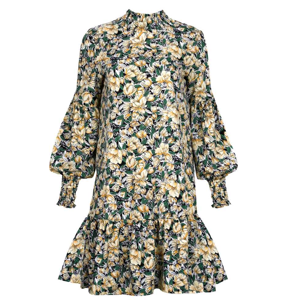 Women Fashion Flower Print Long Sleeve Dress