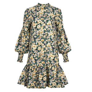 Women Fashion Flower Print Long Sleeve Dress