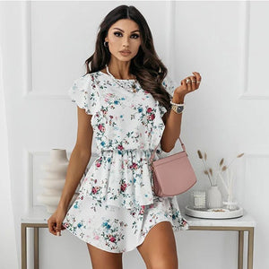 Women Casual Floral Print Ruffled Casual Dress